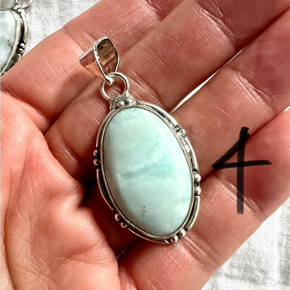 925 Calming Caribbean Larimar Bamboo Set Necklace Pendant